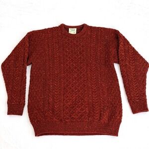 Carraig Donn Donegal Fleck Aran Wool Sweater Cable Knit Ireland Mens L